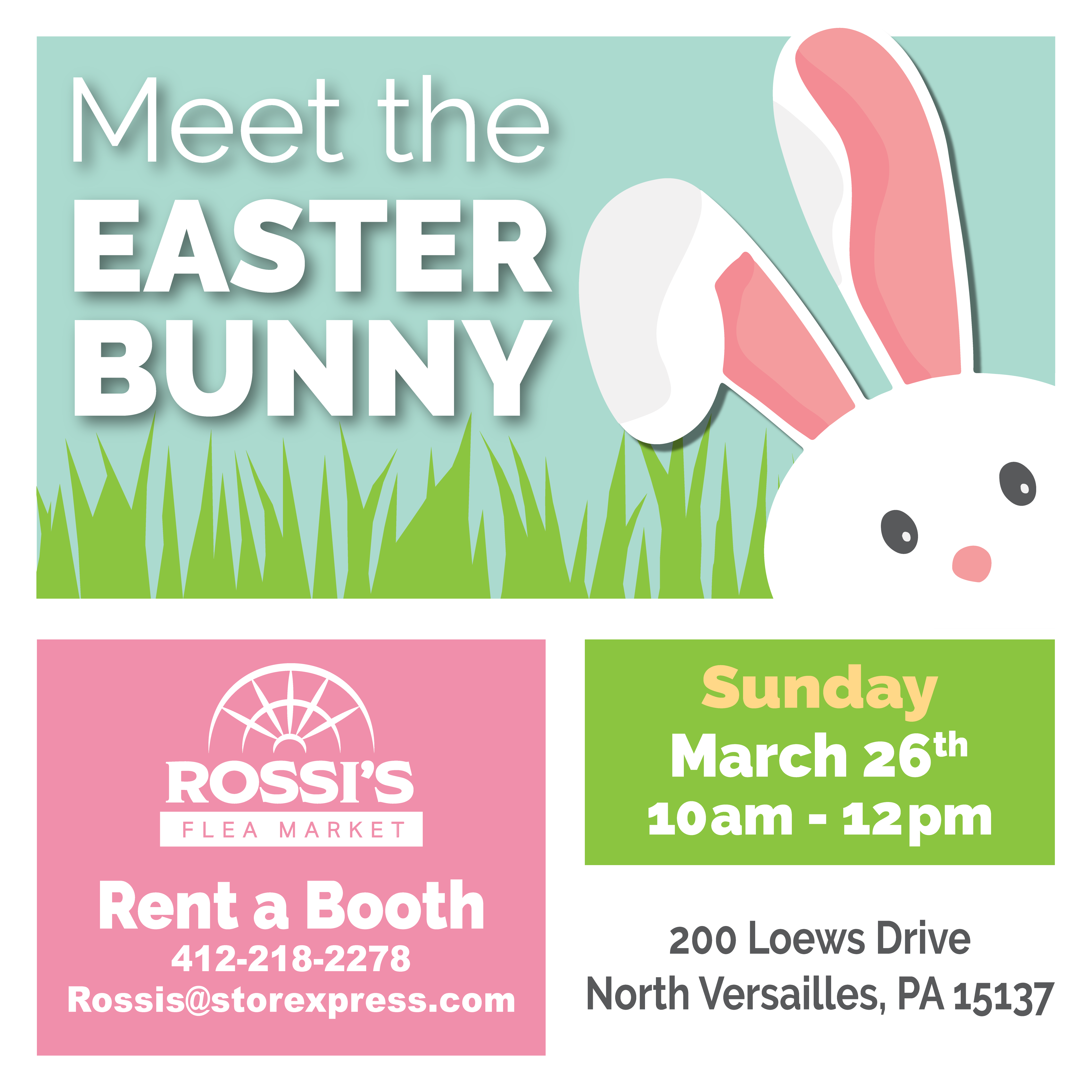 Easter Bunny Meet and Greet Event at Rossi's Flea Market - Flyer