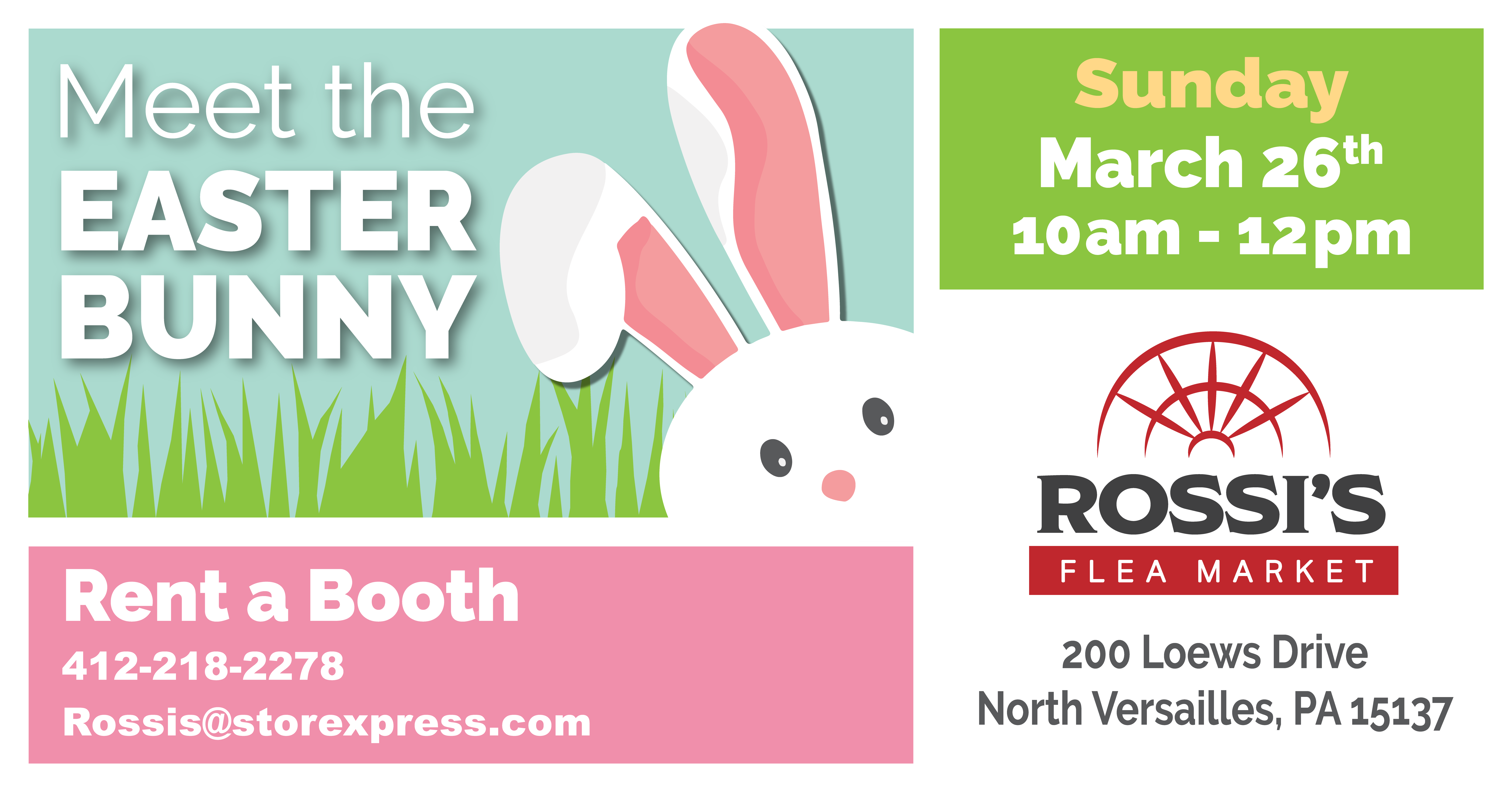 Easter Bunny Meet and Greet Flyer for Event at Rossi's Flea Market